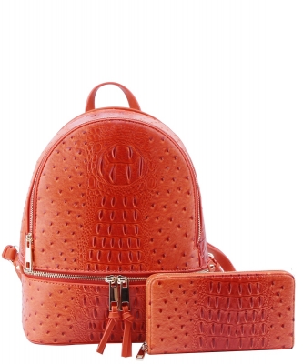 Ostrich Croc 2-in-1 Backpack OS1062W BURNT ORANGE